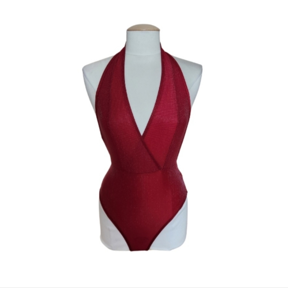 NWOT Shein Red Mesh Halter Top Body Suit - Picture 2 of 7